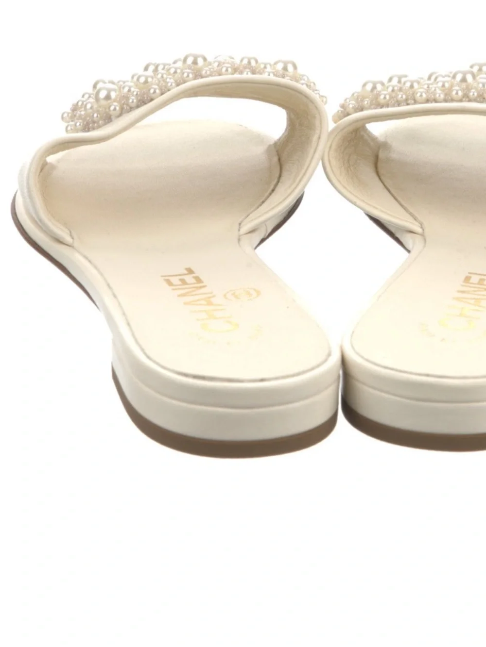 Chanel White Pearl Slide Lambskin Sandals Size 5